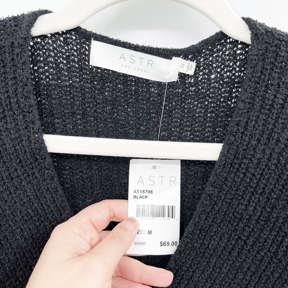 Astr V-Neck Surplice Wrap Knit Sweater Crossover Black Size M Long Sleeve - Picture 5 of 9